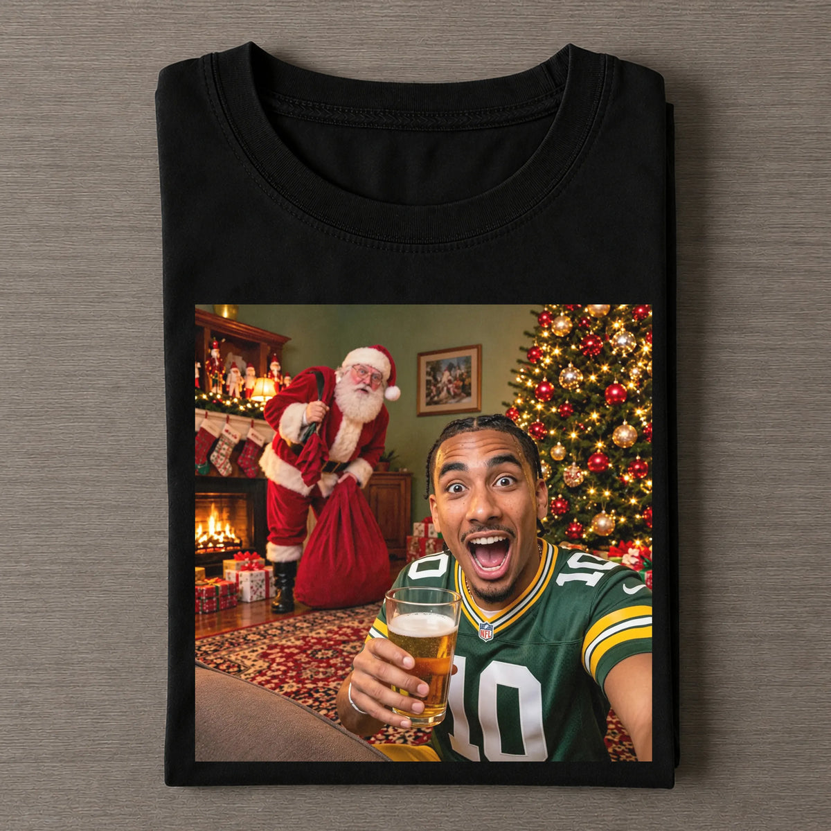 Jordan Love Caught Santa on Camera Funny Christmas TEE