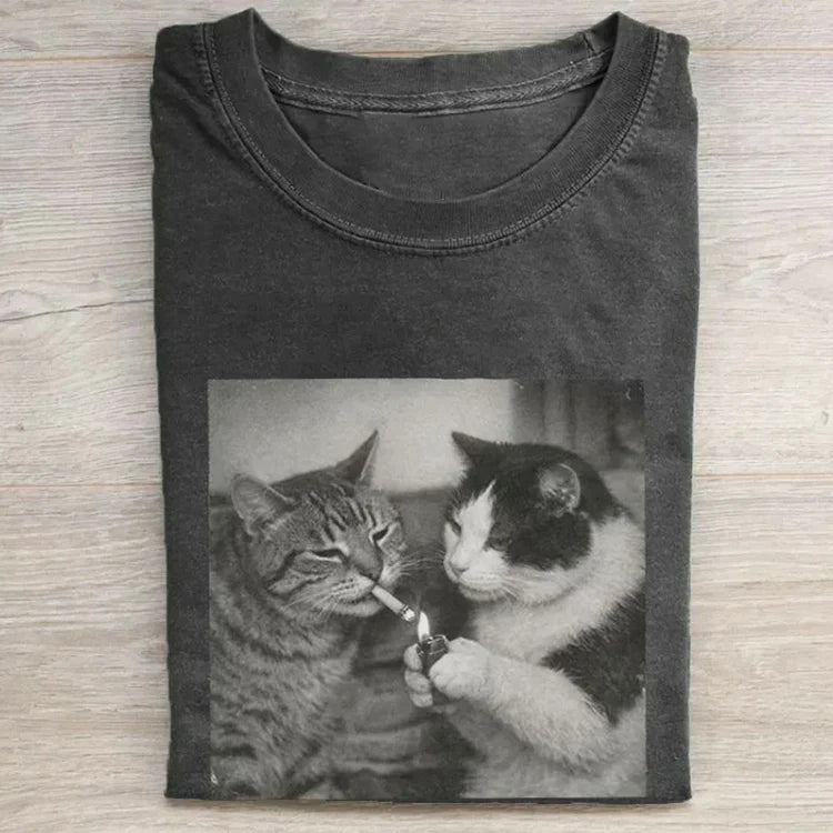 Vintage Funny Cat Pattern T-shirt
