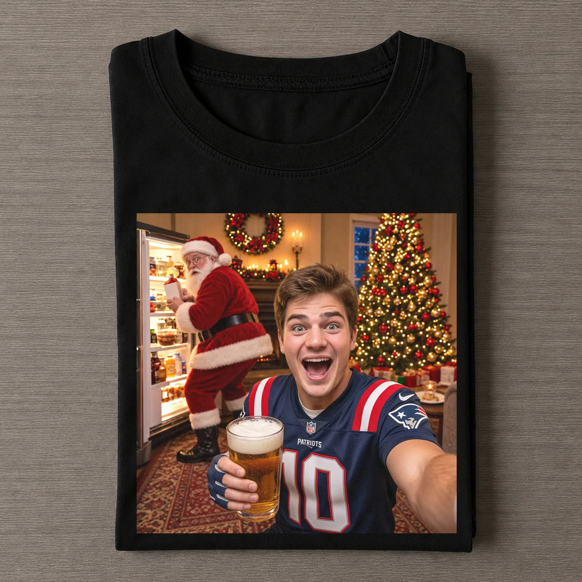Drake Maye Caught Santa on Camera Funny Christmas TEE