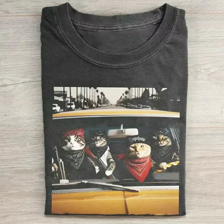 Four Cat Driving Graphics T-shirt