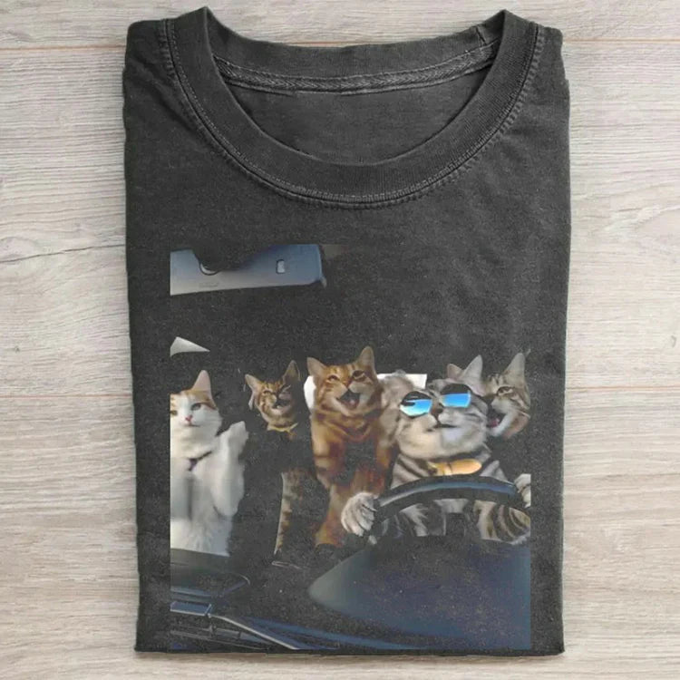 Sunglasses Cat Driving Graphics T-shirt