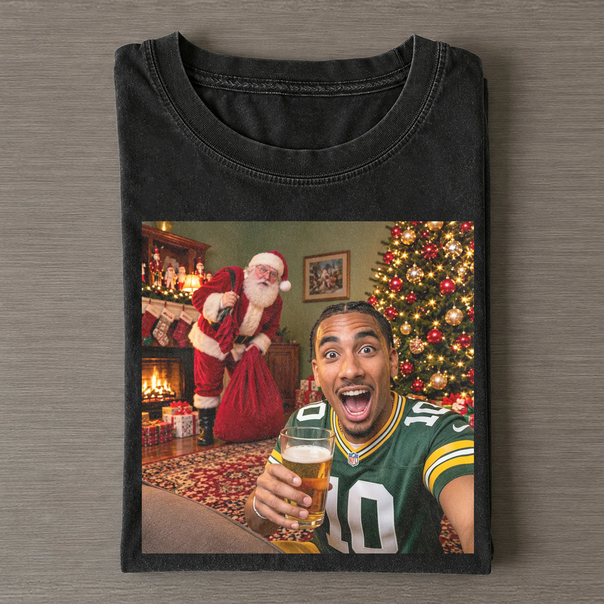 Jordan Love Caught Santa on Camera Funny Christmas TEE