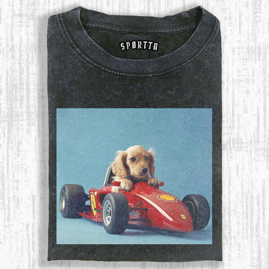 F1 Puppy Racer | Retro Fun Print Tee/Sweatshirt/Hoodie