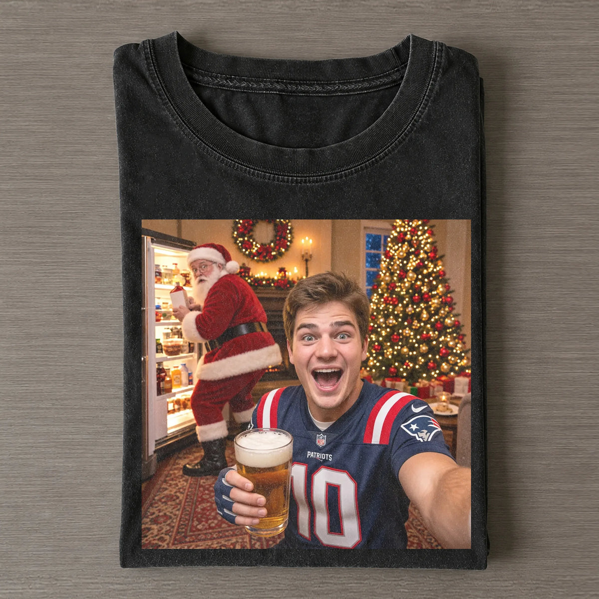 Drake Maye Caught Santa on Camera Funny Christmas TEE