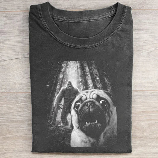 Funny Pug Dog Bigfoot Selfie T-shirt